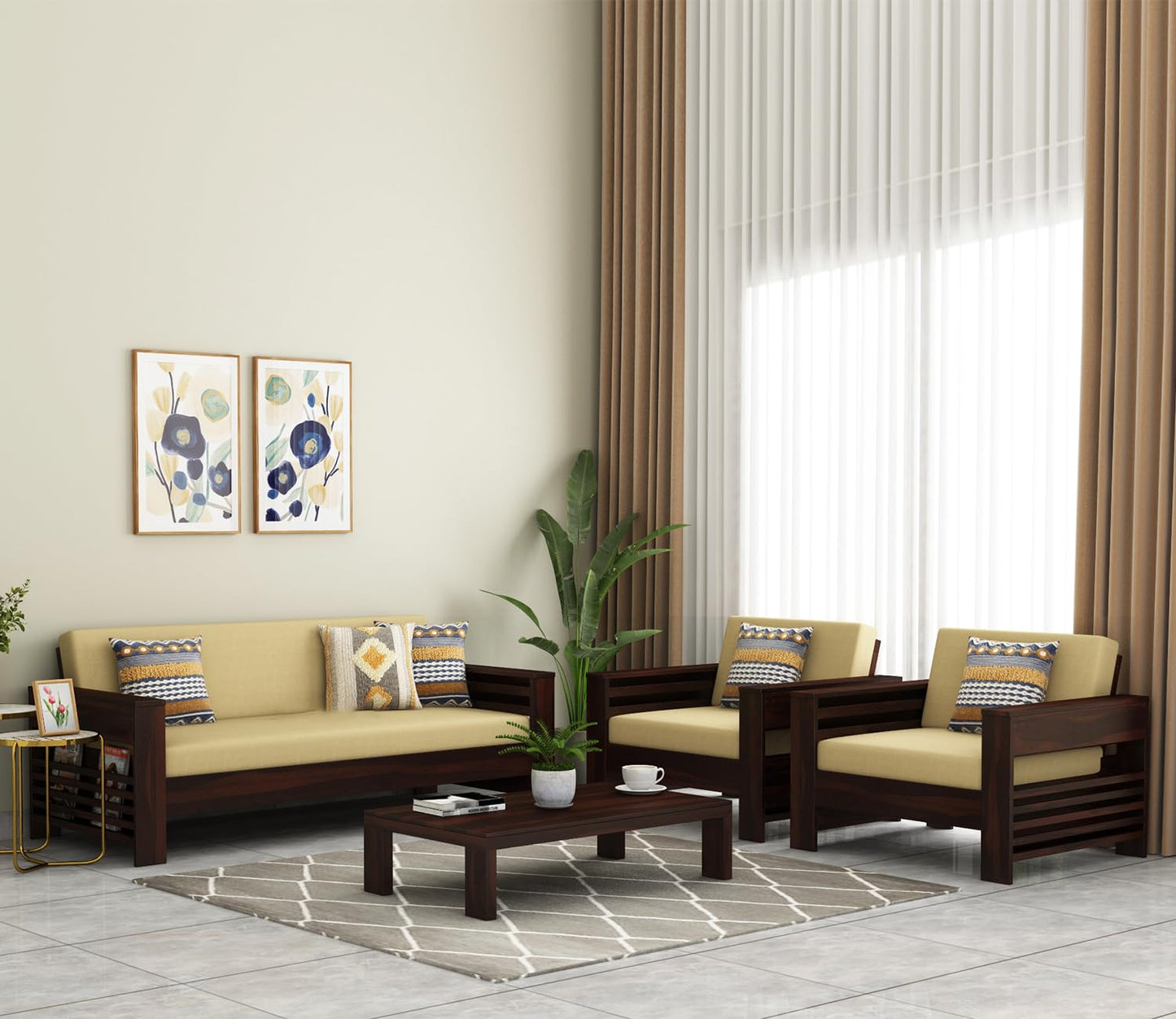 Mordern Solid Sheesham Wood Sofa Set 3+1+1 for living room