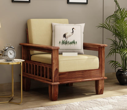 Premium Solid Sheesham Wood Sofa Set (3+1+1) with Storage Armrests