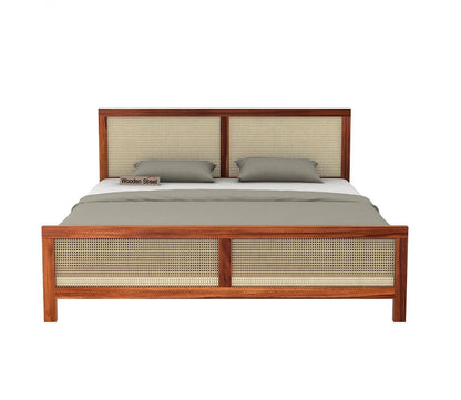 Solid Sheesham Wood King Size Bed with Cane Headboard & Footboard