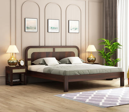 Premium Sheesham Wood queen Size Bed with Cane Headboard
