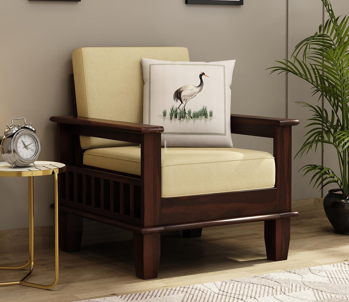 Premium Solid Sheesham Wood Sofa Set (3+1+1) with Storage Armrests