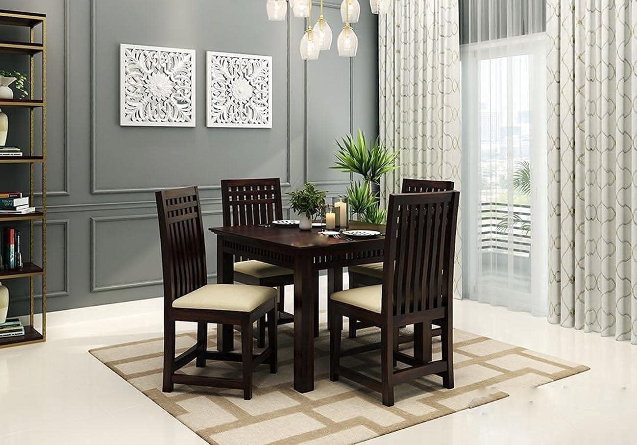 Solid Sheesham Wood 4 Seater Dining Table Set for Home & Kitchen