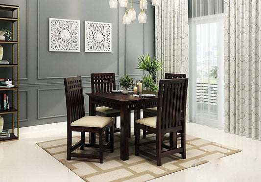 Solid Sheesham Wood 4 Seater Dining Table Set for Home & Kitchen