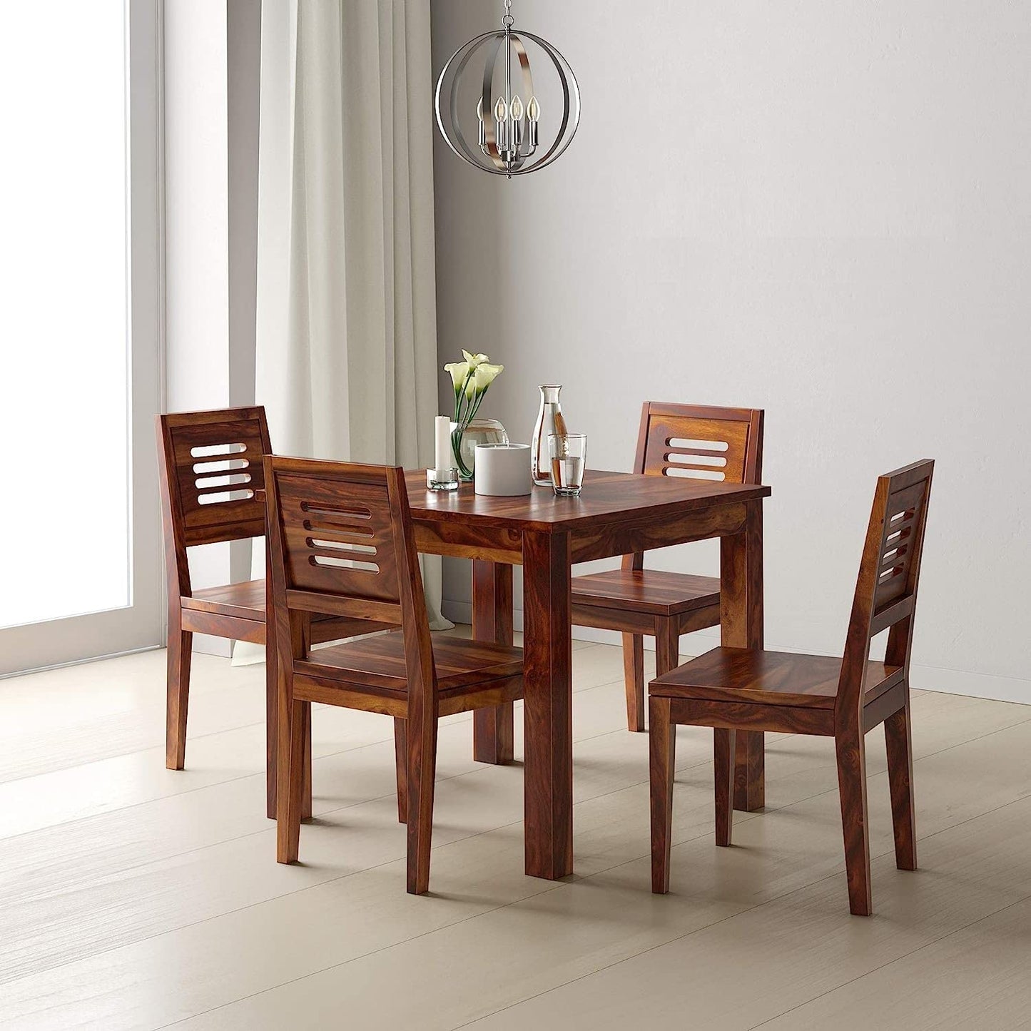 Solid Sheesham Wood 4 Seater Dining Table Set for Home & Kitchen