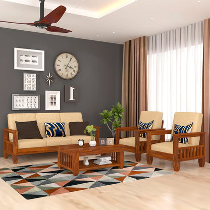 Solid Sheesham Wood Sofa Set (3+1+1) for living room