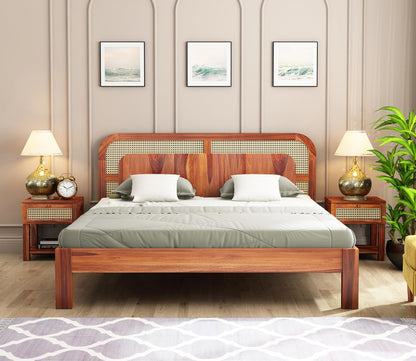 Premium Sheesham Wood queen Size Bed with Cane Headboard