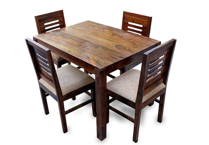 Solid Sheesham Wood 4 Seater Dining Table Set with Chairs