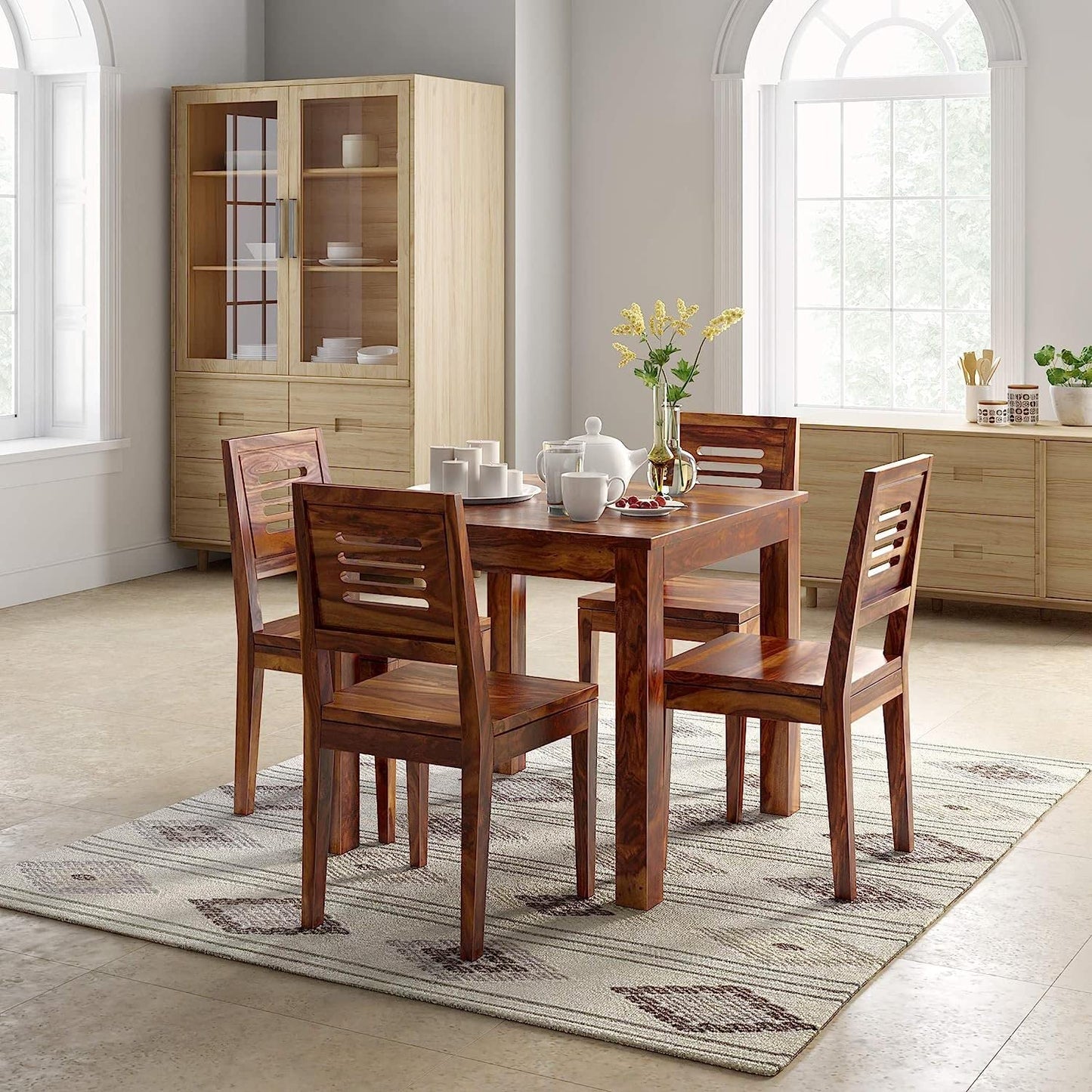 Solid Sheesham Wood 4 Seater Dining Table Set for Home & Kitchen