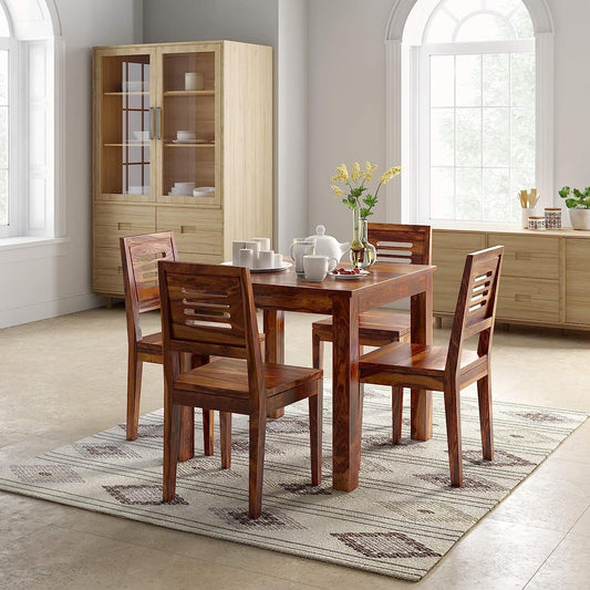 Solid Sheesham Wood 4 Seater Dining Table Set for Home & Kitchen