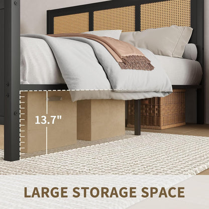 King Size Bed with Rattan Cane Panels | Strong Metal Frame Bed